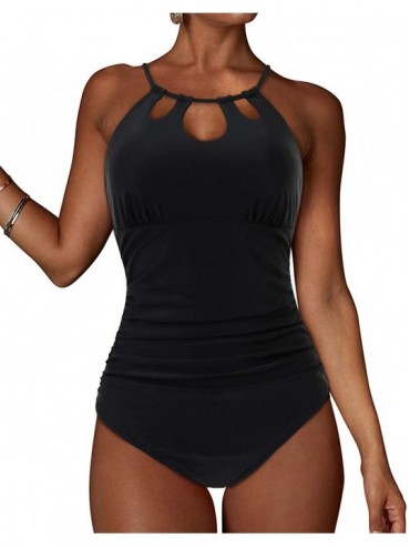 One-Pieces Women Leopard Tummy Control One Piece Swimsuits High Neck Monokini Bathing Suits - Black - CK18Q9L59RD $41.19