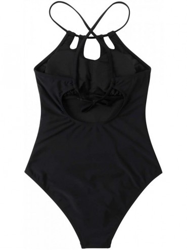 One-Pieces Women Leopard Tummy Control One Piece Swimsuits High Neck Monokini Bathing Suits - Black - CK18Q9L59RD $26.02