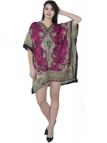 Cover-Ups Women's Tunic Viscose Caftan Short Summer Casual Loose Dress (Free-Size) - Pink - C318C0XQCW0 $29.30