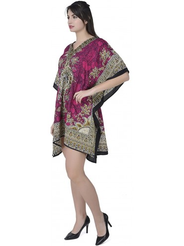 Cover-Ups Women's Tunic Viscose Caftan Short Summer Casual Loose Dress (Free-Size) - Pink - C318C0XQCW0 $17.66