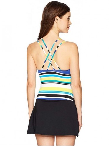 One-Pieces Women's Cross Back Swim Dress with Pockets One Piece Swimsuit - Coastline Stripe - Cool - CN188HYIHNT $50.03