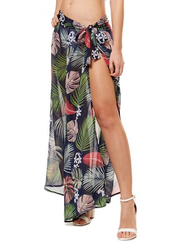 Cover-Ups Women's Summer Beach Swimsuit Bikini Cover Up Sheer Long Skirt Wrap Sarong. - Tropical Leaf - Navy - CL1953D58K0 $1...