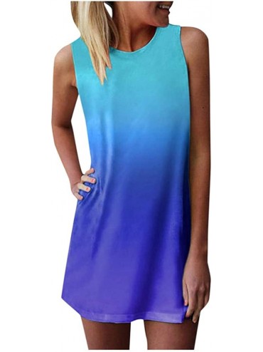 Cover-Ups Dresses for Women Casual Summer-Tie Dye Tunic Tops Mini Dresses Beach Cover Up Tank Dress Sundress - Dark Blue - C8...