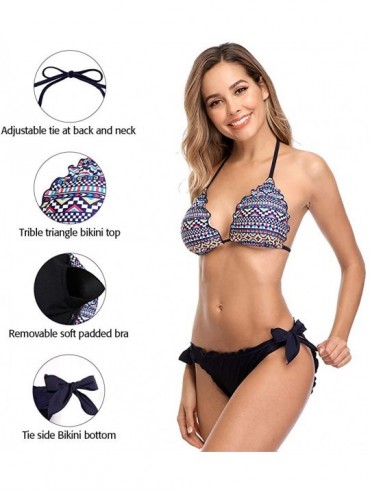 Sets Womens Halter Bikini Polk Dot Bikini Swimsuit Tie Side Bikini Padded Bikini Top - Geometric Tribal - CV18SYK8WSE $19.33