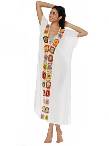 Cover-Ups Women's Embroidered V Neck Beach Bikini Swimsuit Cover Up Long Dress - White - CF18CL7Z0AA $14.08