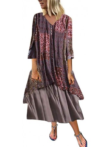 Rash Guards Women Plus Size Bohemian O-Neck Floral Print Vintage Sleeveless Long Maxi Dress - A-red - CI18W4S5CLL $50.28
