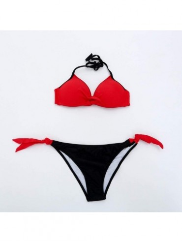 Tankinis Women's Swimsuit Halter Halter Strap Solid Print Bikini Set(J-Wine Red-M) - J-wine Red - CU196U760TS $11.66