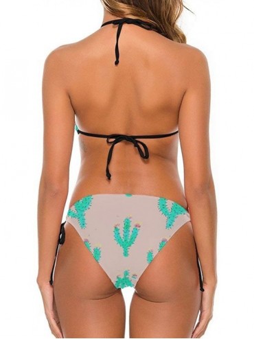 Sets Women Fashion Sexy Adjustable Halter Bikini Set Two Piece Bathing Suits - Wilder California Prickly Cactus Succulents Pi...
