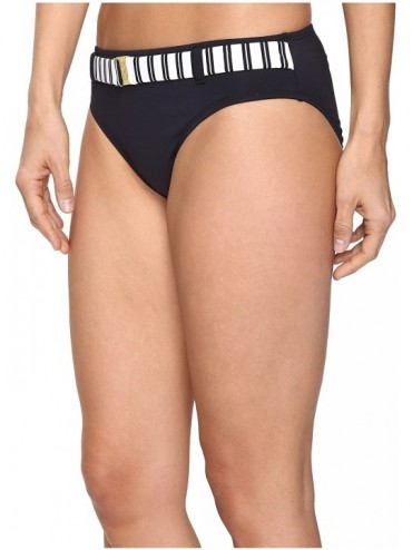 Tankinis Women's Cruise Control Striped Belted Hipster Bikini Bottom - Black - C912MS0BE2J $26.89