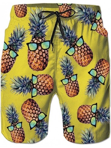 Board Shorts Casual Mens Swim Trunks Quick Dry Printed Beach Shorts Summer Boardshorts with Mesh Lining - 3-pineapple - CA194...