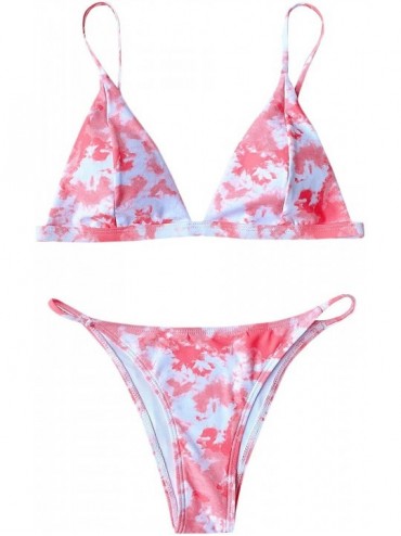 Sets Women's Marble Pattern 2 Piece Triangle Bikini Sets Swimsuits - Pink - CA19G0WZSO9 $45.99