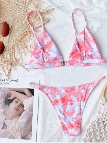 Sets Women's Marble Pattern 2 Piece Triangle Bikini Sets Swimsuits - Pink - CA19G0WZSO9 $30.66