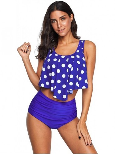 Sets High Waisted Swimsuit for Women Two Piece Bathing Suit Ruffled Tankini Set Crop Top Bikini - Tankini Dark Blue - C618Q3Y...