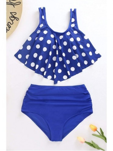 Sets High Waisted Swimsuit for Women Two Piece Bathing Suit Ruffled Tankini Set Crop Top Bikini - Tankini Dark Blue - C618Q3Y...