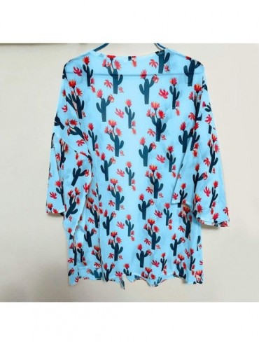 Cover-Ups Womens Kimono Cardigan- Boho Loose Half Sleeve Cover Up Smock Tops Blouses - 01 Blue - CF18TOEU68R $18.43