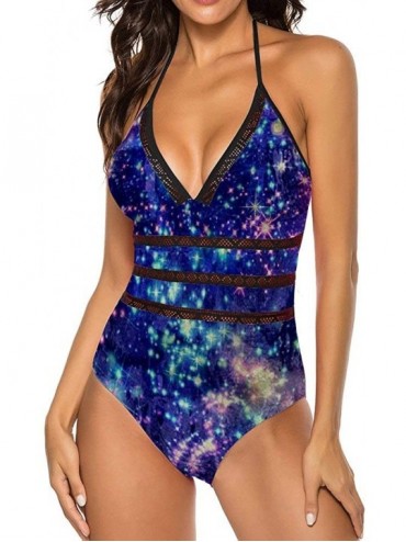Sets Womens Classic Moderate Leg One Piece Swimsuit- Vintage Barber Shop Tools - Colorful Galaxy Bling Bling Stars - C31900WZ...
