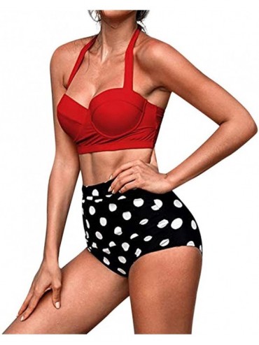Sets Women High Waist Bikinis Swimwear Swimuit Female Retro Beachewear Bikini Set - Red-1 - CI18R0MWWHK $34.30