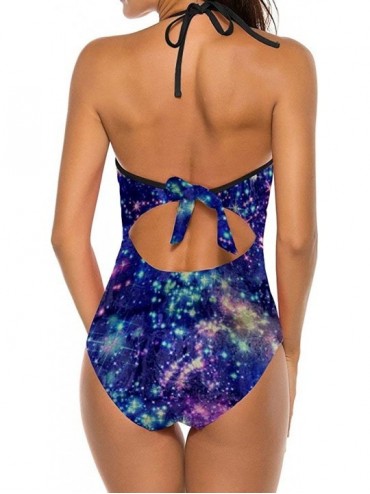 Sets Womens Classic Moderate Leg One Piece Swimsuit- Vintage Barber Shop Tools - Colorful Galaxy Bling Bling Stars - C31900WZ...