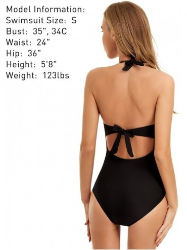 One-Pieces Women's Tummy Control Ruched One Piece Swimsuit Shaping Body Halter Strappy Bathing Suit - Black - CW199IDGGXM $18.68