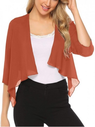Cover-Ups Women Chiffon Loose Casual Comfortable Breathable Thin Cardigan - Orange - CI18URT6MDH $13.23