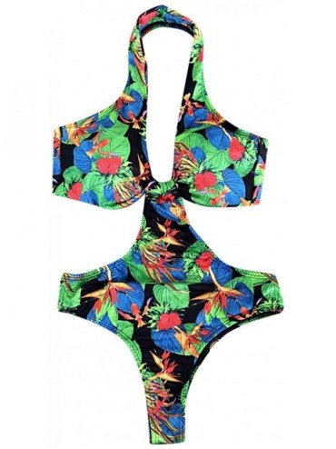One-Pieces Women Push-Up One Piece Bikini Lace Up Printed Padded Swimsuit - Green-02 - C918WEL682M $19.73