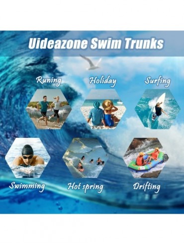 Board Shorts Men Swim Trunks Drawstring Elastic Waist Quick Dry Beach Shorts with Mesh Lining Swimwear Bathing Suits - Blue P...