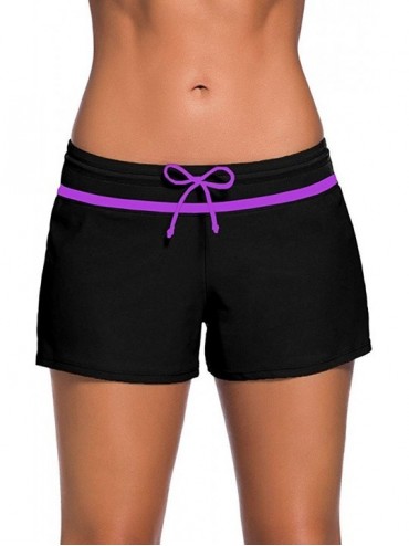 Board Shorts Women Side Split Waistband Swim Shorts with Panty Liner Plus Size S - 3XL - Black Purple - C71854EYAX5 $32.23