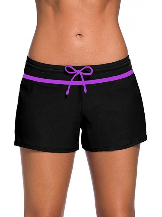 Board Shorts Women Side Split Waistband Swim Shorts with Panty Liner Plus Size S - 3XL - Black Purple - C71854EYAX5 $13.50