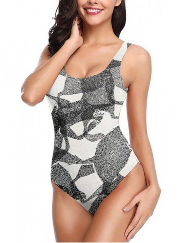 Racing Women's Classic One-Piece Swimsuit Beach Swimwear Bathing Suit(Black Weasel Pattern) - Black Weasel Pattern - CP18YDQA...
