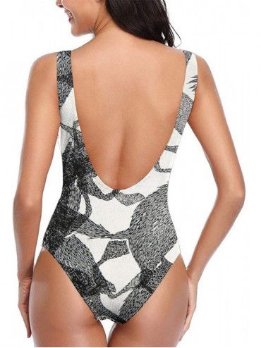 Racing Women's Classic One-Piece Swimsuit Beach Swimwear Bathing Suit(Black Weasel Pattern) - Black Weasel Pattern - CP18YDQA...