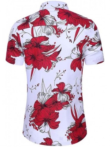 Rash Guards Mens Casual Holiday Shirts Fashion Turn-Down Collar T-Shirt Short Sleeve Slim Loose Hawaii Printed Tops - White -...