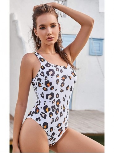 One-Pieces Women's Bikini High Cut Leopard Print One Piece Monokini Swimsuits Backless Thong Bathing Suits - Orange - CL19DE9...