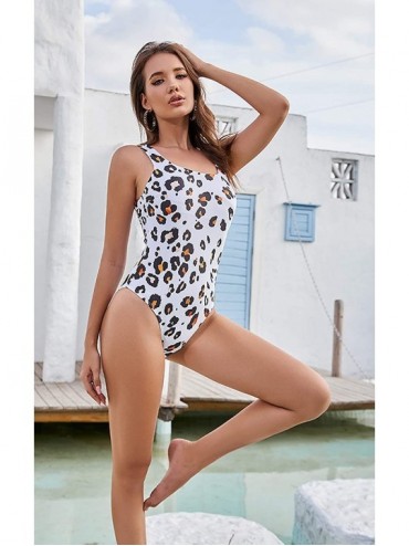 One-Pieces Women's Bikini High Cut Leopard Print One Piece Monokini Swimsuits Backless Thong Bathing Suits - Orange - CL19DE9...