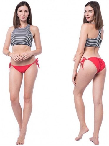 Bottoms Women Thong Bikinis Bottoms Brazilian Adjustable Ruched Butt Back Ruffle Cheeky Thong Swimsuit - Red - CC18CO06UOH $1...