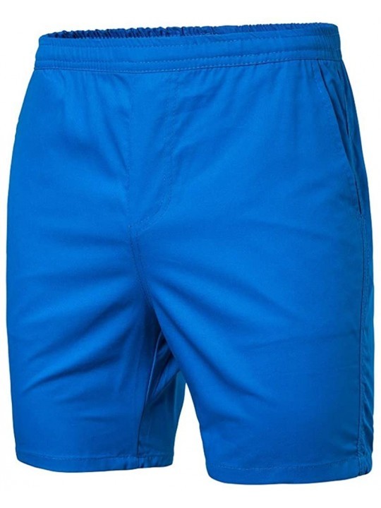 Briefs Men Swim Trunks Summer Casual Solid Drawstring Beach Shorts Athletic Performance Shorts with Pockets - Blue - C418SGSO...